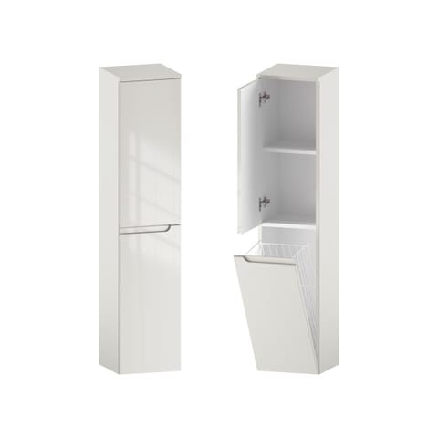 Słupek łazienkowy Ethos 30 × 138,2 cm lewy, kosz na pranie i drzwi - Kaszmir wysoki połysk