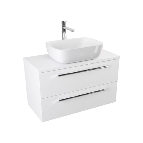 Szafka wisząca z umywalką nablatową Athos 80 cm, 2 szuflady - Biały mat - Uchwyty chromowane