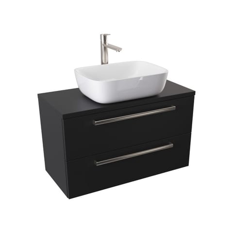 Szafka wisząca z umywalką nablatową Athos Black 80 cm, 2 szuflady - Czarny mat - Uchwyty stal szczotkowana