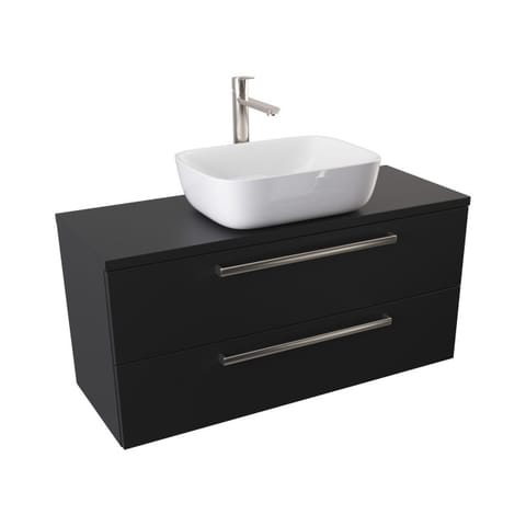 Szafka wisząca z umywalką nablatową Athos Black 100 cm, 2 szuflady - Czarny mat - Uchwyty stal szczotkowana