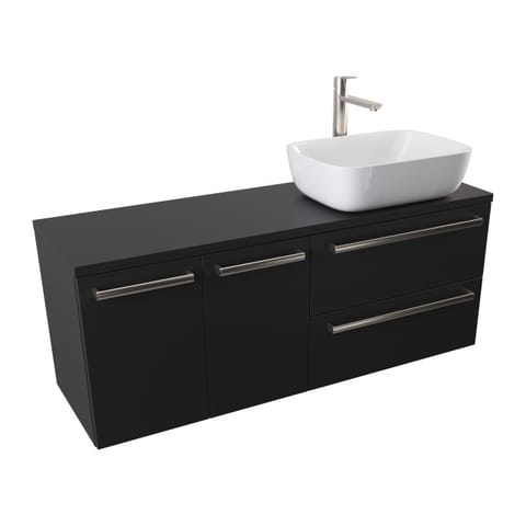Szafka wisząca z umywalką nablatową Athos Black 120 cm prawa, 2 szuflady i dwoje drzwi - Czarny mat - Uchwyty stal szczotkowana