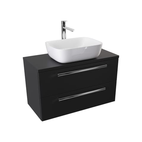 Szafka wisząca z umywalką nablatową Athos Black 80 cm, 2 szuflady - Czarny mat - Uchwyty chromowane