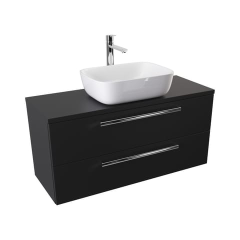 Szafka wisząca z umywalką nablatową Athos Black 100 cm, 2 szuflady - Czarny mat - Uchwyty chromowane
