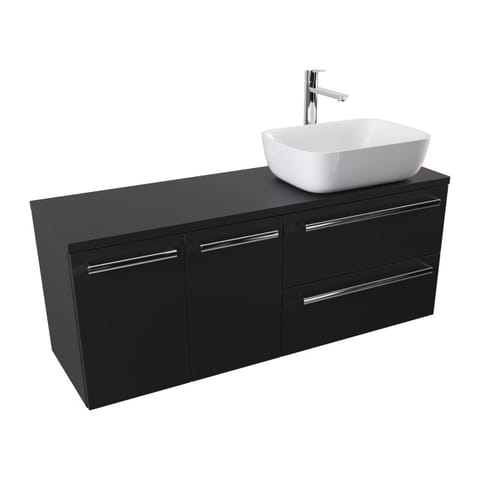 Szafka wisząca z umywalką nablatową Athos Black 120 cm prawa, 2 szuflady i dwoje drzwi - Czarny mat - Uchwyty chromowane