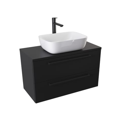 Szafka wisząca z umywalką nablatową Athos Black 80 cm, 2 szuflady - Czarny mat - Uchwyty czarne matowe