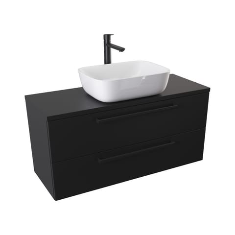 Szafka wisząca z umywalką nablatową Athos Black 100 cm, 2 szuflady - Czarny mat - Uchwyty czarne matowe