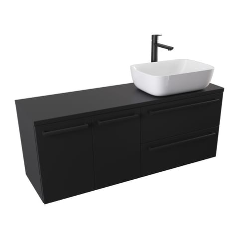 Szafka wisząca z umywalką nablatową Athos Black 120 cm prawa, 2 szuflady i dwoje drzwi - Czarny mat - Uchwyty czarne matowe