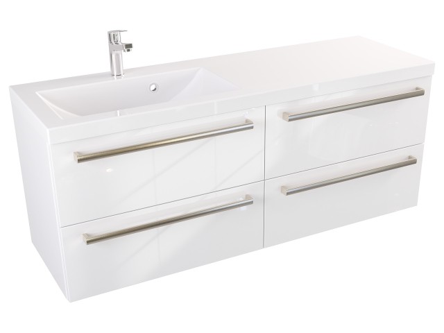 Szafka Wisząca Z Umywalką ATH 120 cm S Lewa - Biały Wysoki Połysk - Uchwyty Stal Szczotkowana Szafka Wisząca Z Umywalką ATH 120 cm S Lewa - Biały Wysoki Połysk - Uchwyty Stal Szczotkowana