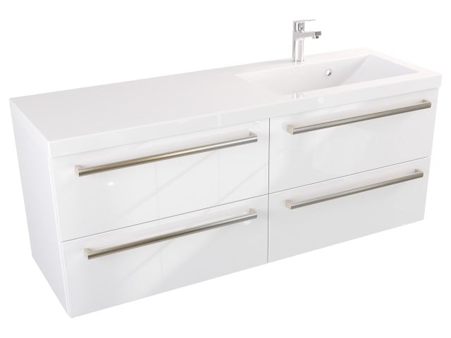 Szafka Wisząca Z Umywalką ATH 120 cm S Prawa - Biały Wysoki Połysk - Uchwyty Stal Szczotkowana Szafka Wisząca Z Umywalką ATH 120 cm S Prawa - Biały Wysoki Połysk - Uchwyty Stal Szczotkowana