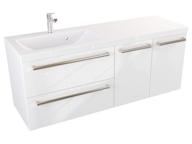 Szafka Wisząca Z Umywalką ATH 120 cm SD Lewa - Biały Wysoki Połysk - Uchwyty Stal Szczotkowana Szafka Wisząca Z Umywalką ATH 120 cm SD Lewa - Biały Wysoki Połysk - Uchwyty Stal Szczotkowana