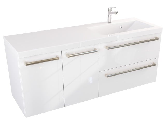Szafka Wisząca Z Umywalką ATH 120 cm DS Prawa - Biały Wysoki Połysk - Uchwyty Stal Szczotkowana Szafka Wisząca Z Umywalką ATH 120 cm DS Prawa - Biały Wysoki Połysk - Uchwyty Stal Szczotkowana
