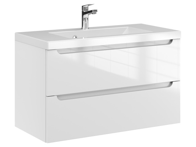 Szafka Wisząca Z Umywalką ETH 80 cm - Biały Wysoki Połysk Szafka Wisząca Z Umywalką ETH 80 cm - Biały Wysoki Połysk