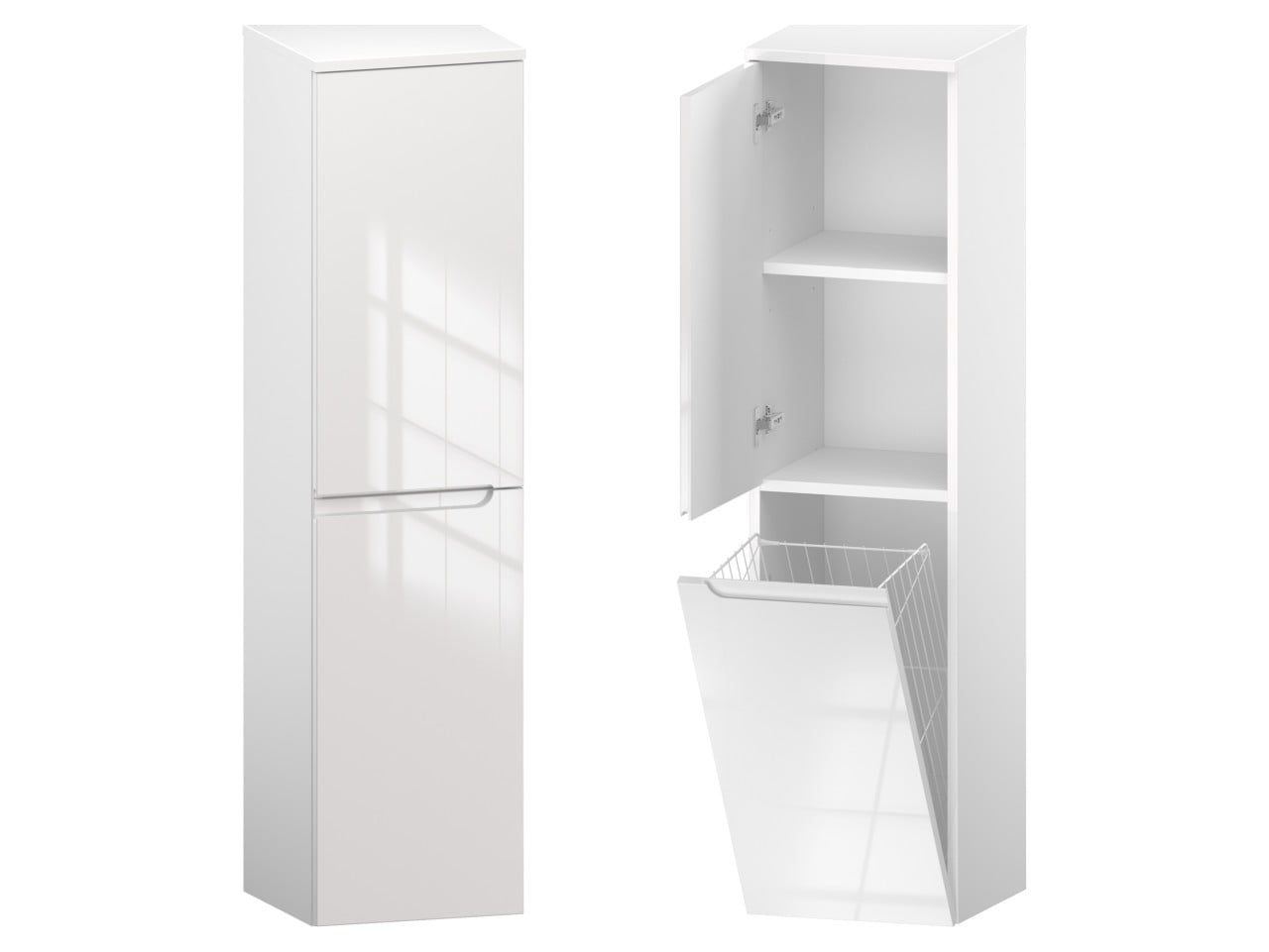 Słupek łazienkowy Ethos 35 × 138,2 cm lewy, kosz na pranie i drzwi - Biały wysoki połysk