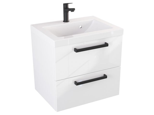 Szafka Wisząca Z Umywalką ATH 50 cm - Biały Wysoki Połysk - Uchwyty Czarne Matowe Szafka Wisząca Z Umywalką ATH 50 cm - Biały Wysoki Połysk - Uchwyty Czarne Matowe