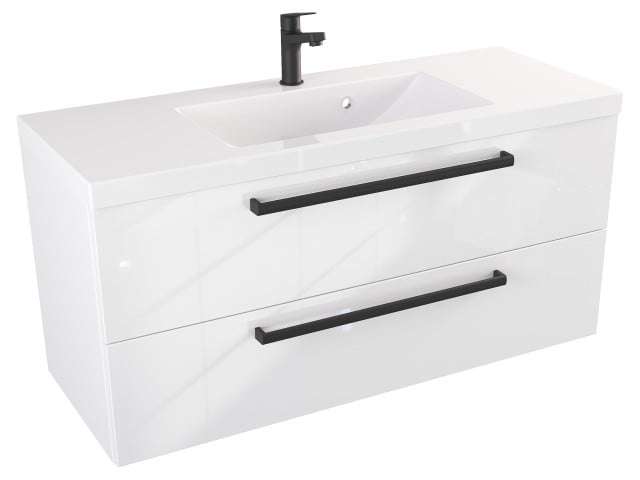 Szafka Wisząca Z Umywalką ATH 100 cm - Biały Wysoki Połysk - Uchwyty Czarne Matowe Szafka Wisząca Z Umywalką ATH 100 cm - Biały Wysoki Połysk - Uchwyty Czarne Matowe