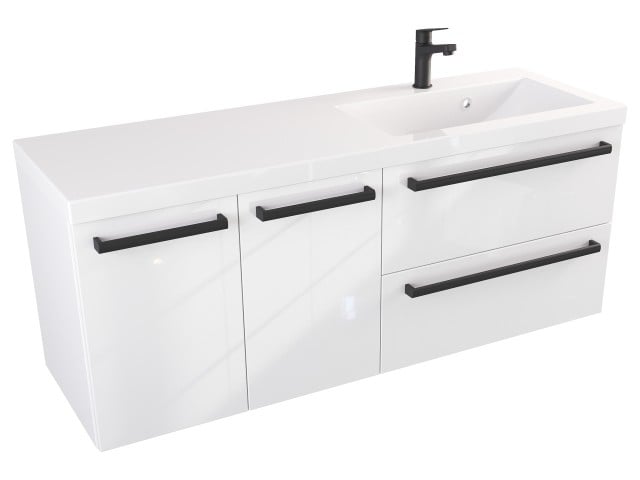 Szafka Wisząca Z Umywalką ATH 120 cm DS Prawa - Biały Wysoki Połysk - Uchwyty Czarne Matowe Szafka Wisząca Z Umywalką ATH 120 cm DS Prawa - Biały Wysoki Połysk - Uchwyty Czarne Matowe