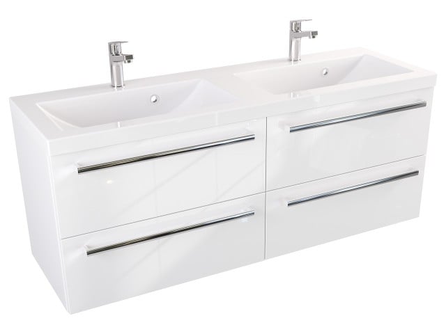 Szafka Wisząca Z Umywalką ATH 120 cm DUO - Biały Wysoki Połysk - Uchwyty Chromowane