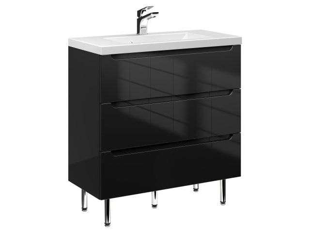 Szafka Stojąca Z Umywalką ETH 80 cm - Czarny Wysoki Połysk Szafka Stojąca Z Umywalką ETH 80 cm - Czarny Wysoki Połysk