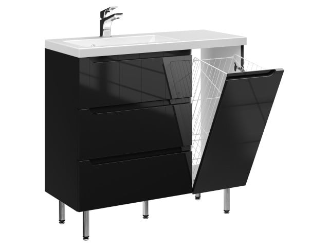 Szafka Stojąca Z Umywalką ETH 90 cm K Lewa - Czarny Wysoki Połysk Szafka Stojąca Z Umywalką ETH 90 cm K Lewa - Czarny Wysoki Połysk