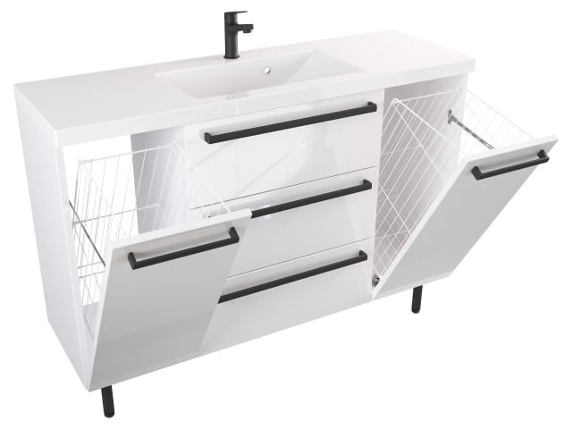 Szafka Stojąca Z Umywalką ATH 120 cm K - Biały Wysoki Połysk - Uchwyty Czarne Matowe Szafka Stojąca Z Umywalką ATH 120 cm K - Biały Wysoki Połysk - Uchwyty Czarne Matowe