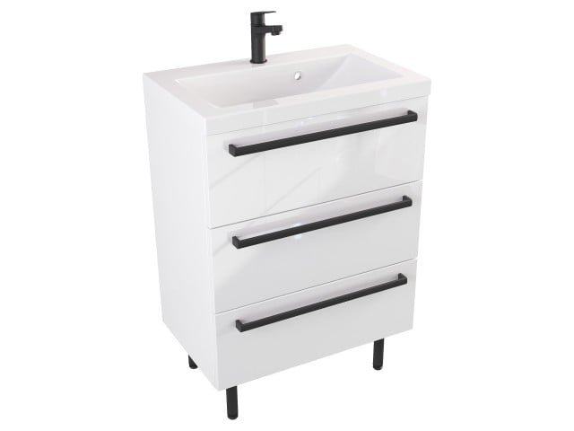 Szafka Stojąca Z Umywalką ATH 60 cm - Biały Wysoki Połysk - Uchwyty Czarne Matowe Szafka Stojąca Z Umywalką ATH 60 cm - Biały Wysoki Połysk - Uchwyty Czarne Matowe