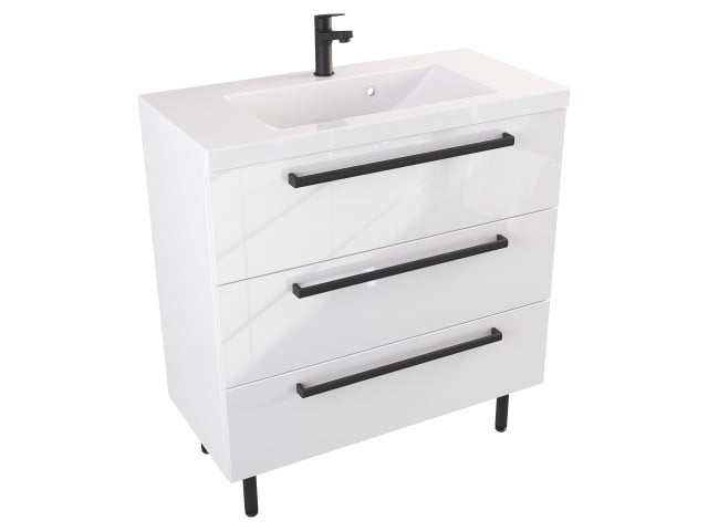 Szafka Stojąca Z Umywalką ATH 80 cm - Biały Wysoki Połysk - Uchwyty Czarne Matowe Szafka Stojąca Z Umywalką ATH 80 cm - Biały Wysoki Połysk - Uchwyty Czarne Matowe