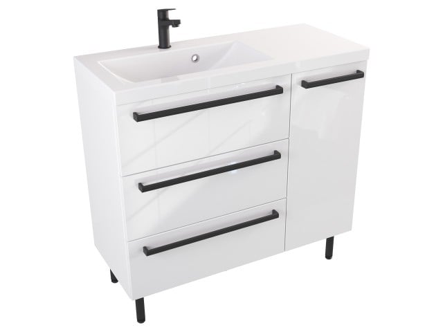 Szafka Stojąca Z Umywalką ATH 90 cm D Lewa - Biały Wysoki Połysk - Uchwyty Czarne Matowe Szafka Stojąca Z Umywalką ATH 90 cm D Lewa - Biały Wysoki Połysk - Uchwyty Czarne Matowe