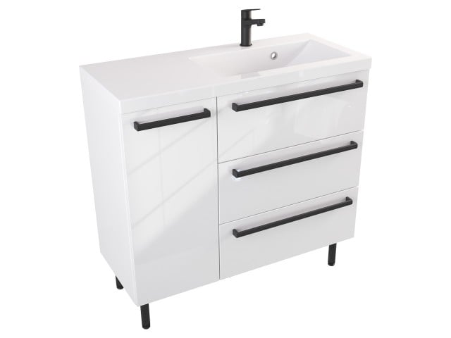 Szafka Stojąca Z Umywalką ATH 90 cm D Prawa - Biały Wysoki Połysk - Uchwyty Czarne Matowe Szafka Stojąca Z Umywalką ATH 90 cm D Prawa - Biały Wysoki Połysk - Uchwyty Czarne Matowe