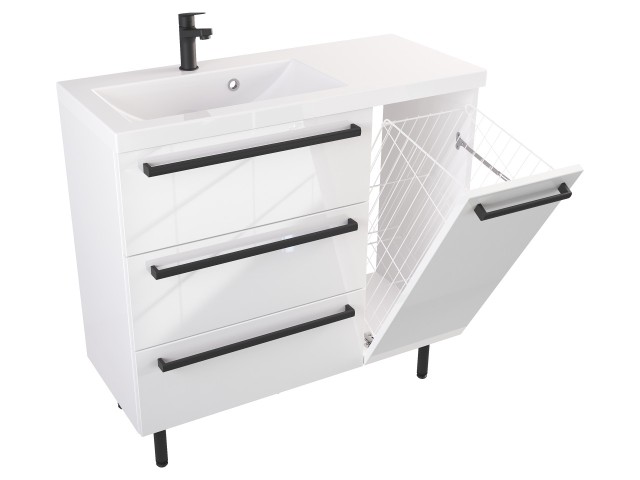 Szafka Stojąca Z Umywalką ATH 90 cm K Lewa - Biały Wysoki Połysk - Uchwyty Czarne Matowe Szafka Stojąca Z Umywalką ATH 90 cm K Lewa - Biały Wysoki Połysk - Uchwyty Czarne Matowe