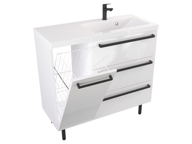 Szafka Stojąca Z Umywalką ATH 90 cm K Prawa - Biały Wysoki Połysk - Uchwyty Czarne Matowe Szafka Stojąca Z Umywalką ATH 90 cm K Prawa - Biały Wysoki Połysk - Uchwyty Czarne Matowe