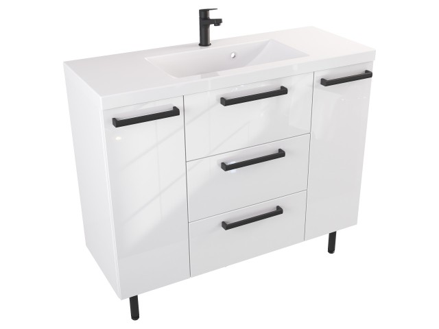 Szafka Stojąca Z Umywalką ATH 100 cm D - Biały Wysoki Połysk - Uchwyty Czarne Matowe Szafka Stojąca Z Umywalką ATH 100 cm D - Biały Wysoki Połysk - Uchwyty Czarne Matowe
