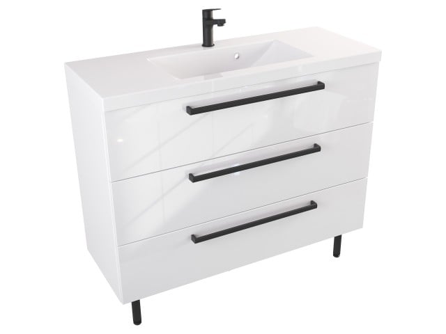 Szafka Stojąca Z Umywalką ATH 100 cm - Biały Wysoki Połysk - Uchwyty Czarne Matowe Szafka Stojąca Z Umywalką ATH 100 cm - Biały Wysoki Połysk - Uchwyty Czarne Matowe