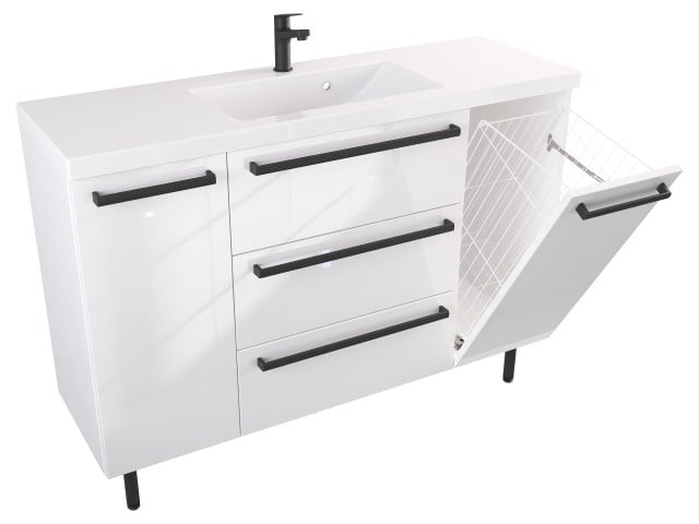 Szafka Stojąca Z Umywalką ATH 120 cm DK - Biały Wysoki Połysk - Uchwyty Czarne Matowe