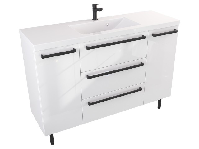 Szafka Stojąca Z Umywalką ATH 120 cm DK - Biały Wysoki Połysk - Uchwyty Czarne Matowe