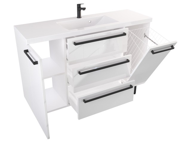 Szafka Stojąca Z Umywalką ATH 120 cm DK - Biały Wysoki Połysk - Uchwyty Czarne Matowe