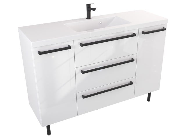 Szafka Stojąca Z Umywalką ATH 120 cm D - Biały Wysoki Połysk - Uchwyty Czarne Matowe Szafka Stojąca Z Umywalką ATH 120 cm D - Biały Wysoki Połysk - Uchwyty Czarne Matowe