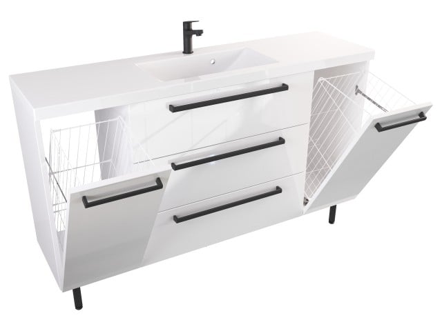 Szafka Stojąca Z Umywalką ATH 140 cm K - Biały Wysoki Połysk - Uchwyty Czarne Matowe Szafka Stojąca Z Umywalką ATH 140 cm K - Biały Wysoki Połysk - Uchwyty Czarne Matowe