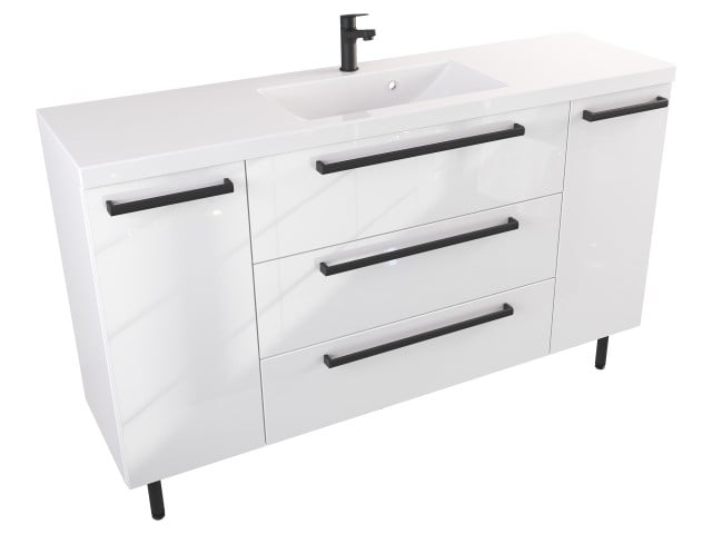 Szafka Stojąca Z Umywalką ATH 140 cm D - Biały Wysoki Połysk - Uchwyty Czarne Matowe Szafka Stojąca Z Umywalką ATH 140 cm D - Biały Wysoki Połysk - Uchwyty Czarne Matowe