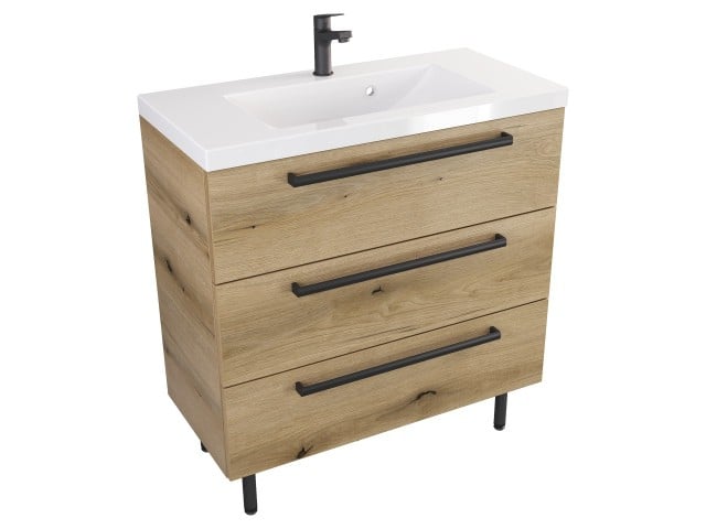 Szafka Stojąca Z Umywalką ATHD 80 cm - Dąb Evoke Coast Mat - Uchwyty Czarne Matowe Szafka Stojąca Z Umywalką ATHD 80 cm - Dąb Evoke Coast Mat - Uchwyty Czarne Matowe