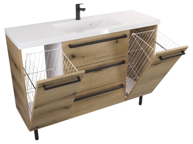 Szafka Stojąca Z Umywalką ATHD 120 cm K - Dąb Evoke Coast Mat - Uchwyty Czarne Matowe Szafka Stojąca Z Umywalką ATHD 120 cm K - Dąb Evoke Coast Mat - Uchwyty Czarne Matowe