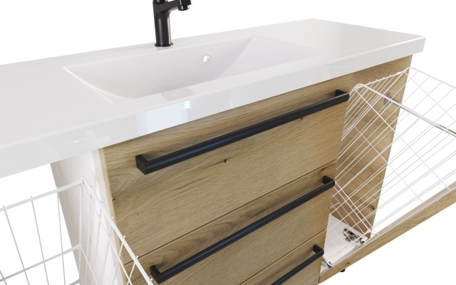 Szafka Stojąca Z Umywalką ATHD 120 cm K - Dąb Evoke Coast Mat - Uchwyty Czarne Matowe
