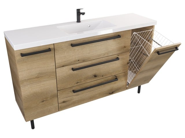 Szafka Stojąca Z Umywalką ATHD 140 cm DK - Dąb Evoke Coast Mat - Uchwyty Czarne Matowe Szafka Stojąca Z Umywalką ATHD 140 cm DK - Dąb Evoke Coast Mat - Uchwyty Czarne Matowe