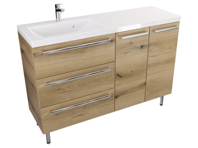 Szafka Stojąca Z Umywalką ATHD 120 cm SD Lewa - Dąb Evoke Coast Mat - Uchwyty Chromowane Szafka Stojąca Z Umywalką ATHD 120 cm SD Lewa - Dąb Evoke Coast Mat - Uchwyty Chromowane