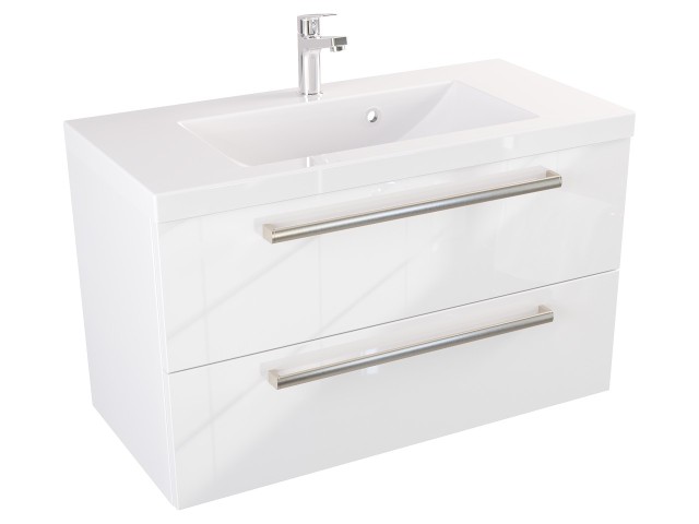 Szafka Wisząca Z Umywalką ATH 80 cm - Biały Wysoki Połysk - Uchwyty Stal Szczotkowana Szafka Wisząca Z Umywalką ATH 80 cm - Biały Wysoki Połysk - Uchwyty Stal Szczotkowana