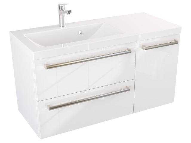 Szafka Wisząca Z Umywalką ATH 90 cm D Lewa - Biały Wysoki Połysk - Uchwyty Stal Szczotkowana Szafka Wisząca Z Umywalką ATH 90 cm D Lewa - Biały Wysoki Połysk - Uchwyty Stal Szczotkowana