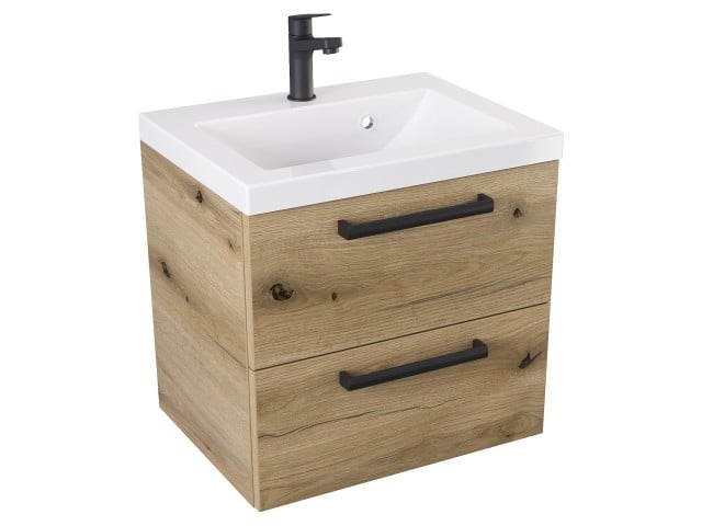 Szafka Wisząca Z Umywalką ATHD 50 cm - Dąb Evoke Coast Mat - Uchwyty Czarne Matowe Szafka Wisząca Z Umywalką ATHD 50 cm - Dąb Evoke Coast Mat - Uchwyty Czarne Matowe