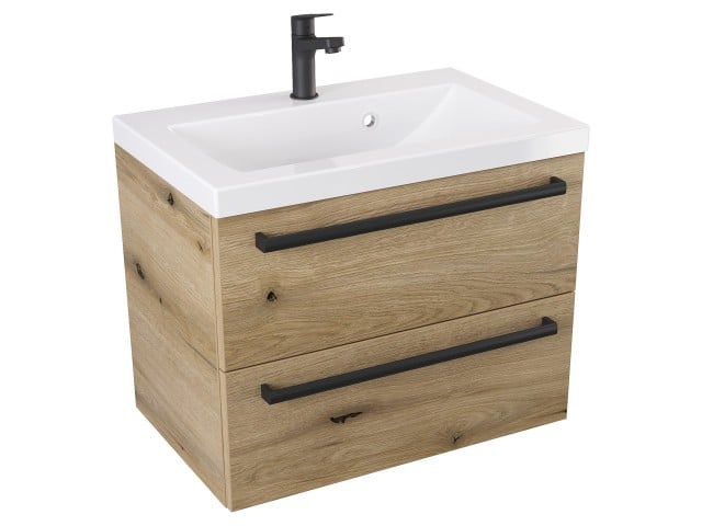 Szafka Wisząca Z Umywalką ATHD 60 cm - Dąb Evoke Coast Mat - Uchwyty Czarne Matowe Szafka Wisząca Z Umywalką ATHD 60 cm - Dąb Evoke Coast Mat - Uchwyty Czarne Matowe