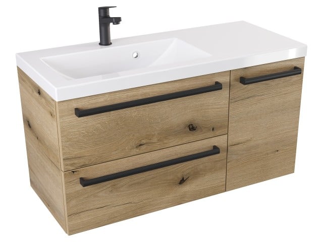Szafka Wisząca Z Umywalką ATHD 90 cm D Lewa - Dąb Evoke Coast Mat - Uchwyty Czarne Matowe Szafka Wisząca Z Umywalką ATHD 90 cm D Lewa - Dąb Evoke Coast Mat - Uchwyty Czarne Matowe