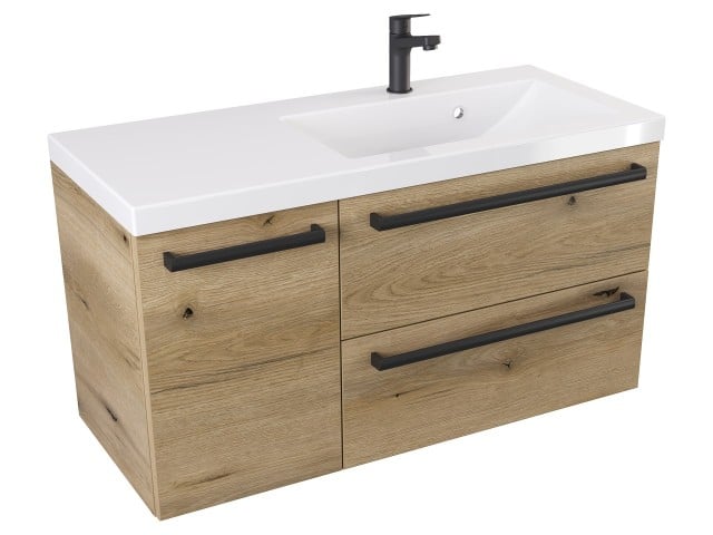 Szafka Wisząca Z Umywalką ATHD 90 cm D Prawa - Dąb Evoke Coast Mat - Uchwyty Czarne Matowe Szafka Wisząca Z Umywalką ATHD 90 cm D Prawa - Dąb Evoke Coast Mat - Uchwyty Czarne Matowe
