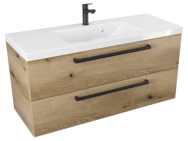 Szafka Wisząca Z Umywalką ATHD 100 cm - Dąb Evoke Coast Mat - Uchwyty Czarne Matowe Szafka Wisząca Z Umywalką ATHD 100 cm - Dąb Evoke Coast Mat - Uchwyty Czarne Matowe